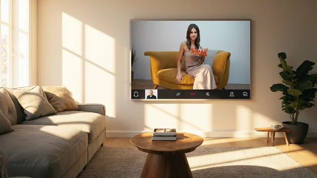 Canlı video desteği ile mobilya mağazası temsilcisi müşteriye koltuk gösteriyor
